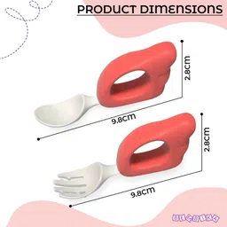 bembika Baby Training Spoon Wing Shape Spoon, Baby Spoon and Fork Set - (Red). - Plastic And Rubber Handle image 3