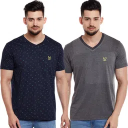 mack jonney Pack of 2 Men Solid V Neck Cotton Blend Multicolor T-Shirt image 1