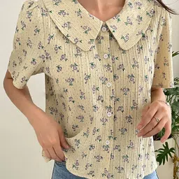 Casual Regular Sleeves Printed Women Yellow Top-image-45