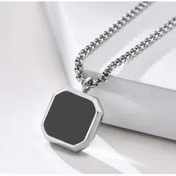 crazy fashion Black onyx square inlay Silver pendant chain Onyx Silver Plated Alloy Chain image 2