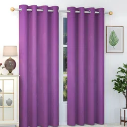 exporthub Purple Solid Polyester 7 Ft Blackout Eyelet Door Curtains (Set of 2) image 1