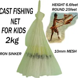 purkait fishnet CAST FISHING NET EASILY USED BY KIDS,HEIGHT6.6ft,ROUND25ft,10mm MESH,WEIGHT 2kg Fishing Net image 2