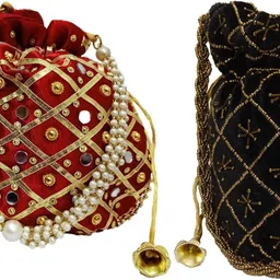 athizay Girls Maroon, Gold, Black Potli-picture-20