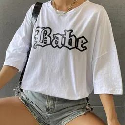 sahuone Women Graphic Print Round Neck Cotton Blend White T-Shirt-picture-14