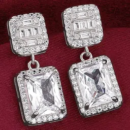 giva 925 Silver Zircon Bold Baguette Earrings for Women Zircon Silver Drops & Danglers image 1