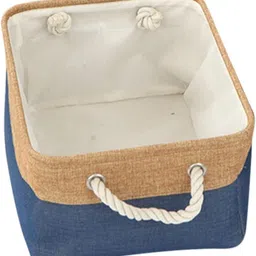 kuber industries Polyester 3 Piece Foldable Storage Basket With Handle For Home (Khaki-Blue) Storage Basket image 3