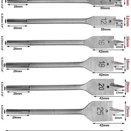 reioent HIGH QUALITY Steel 6Pcs Flat Drill Bit Set for Wood Steel Flat Drill Bit Set for Wood image 2