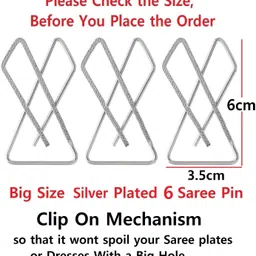 THANU'S CRAFT Clip on Silver brooch Pin for hijab latest design Safety Pin Saree Accessories Brooch image 3