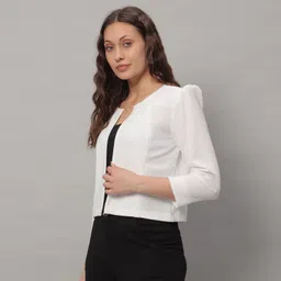 glito Women Jacket Style 3/4th Sleeve White Shrug image 3