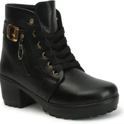 himquen Women Block Heel Boots Synthetic Leather heels with Zip Boots For Women image 2