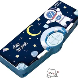 arizuul dreamy blue stationery durable school box with cloud design Astronaut, Universe, Moon,Stars Art Plastic Pencil Box image 1