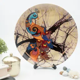 kolorobia Cream Ceramic Charismatic Peacock Decorative Plate Showpiece-picture-16