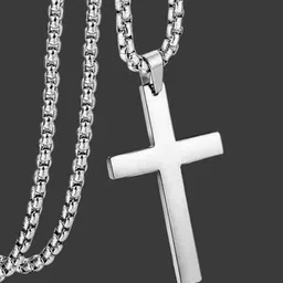 royce Silver Plated Jesus Cross Pendant with Stainless Steel Chain for Men and Boys Silver Stainless Steel Pendant-picture-27
