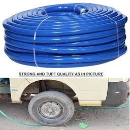 rama pipe 15 Meter 3/4 Inch(0.75mm) PVC blue garden pipe Lightweight, Durable & Flexible Hose Pipe with 2 clamps and tap adopter-Watering Garden, Cleaning Hose Pipe image 2