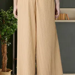 first arrival Pack of 2 Women Regular Fit Cream, Green Viscose Rayon Trousers image 2