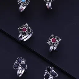 yellow chimes Brass Silver Plated Toe Ring Set-picture-31