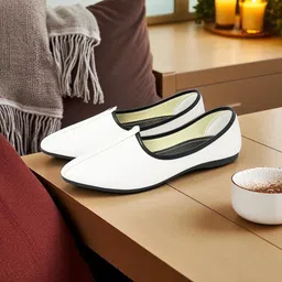 glaucus Classic White Mojari Shoes, Pointed Toe Slip-On, Black Trim Mojaris For Men-picture-27