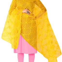 avni n anvi Net Checkered Yellow Women Dupatta image 4