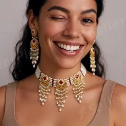 tenishq Silver, Alloy Silver Rose Gold Jewel Set-picture-46