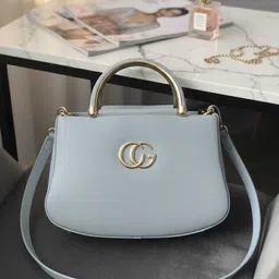 harmi collection Blue Women Satchel Premium Solid/Off-White Women's Top Handle Satchel Bag image 1