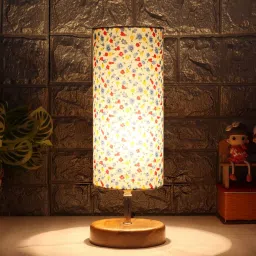 Rimini Multicolour Cottan Fabric Shade Table Lamp With Wood Base by New Era image 1