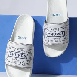 chupps Fast Lane White & Printed Slippers Soft Lightweight Flip Flops For Men Slides-picture-14