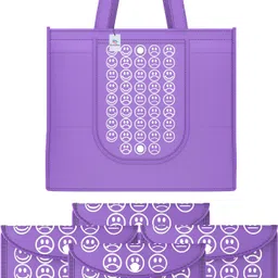 Pack of 5 Smile Print Foldable Grocery/Shopping Bags For Women | Purple-image-68