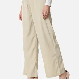 otira Women Straight Fit Beige Crepe Trousers image 3