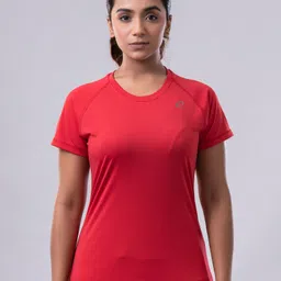 womink Women Solid Round Neck Elastane Red T-Shirt-picture-27