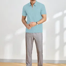 combraided Men Self Design Polo Neck Polycotton Light Blue T-Shirt image 5