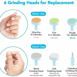 finaro Baby Nail Trimmer with 6 Grinding Heads Safe for Newborn Baby,Nail File Electric image 2