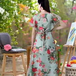 fashion2wear Women Fit and Flare Green Maxi/Full Length Dress image 2