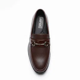 aspido Men's High-Shine Brown Textured Leather Loafers with Metal Bit Slip On For Men image 3