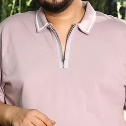 instafab plus Men Solid Polo Neck Cotton Blend Pink T-Shirt image 5
