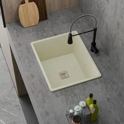 hisre Quartz Kitchen Sink 16x18x8 Inch Crema Deep Single Bowl Undermount Sink QKS-16X18X8-CRM (Crema) Top Mount image 2