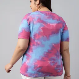 juneberry Plus Size Women Printed Round Neck Pure Cotton Purple T-Shirt image 2