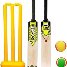 antelope Heavy wooden cricket bat with wickets set & 2 tennis ball Size 5 For 7-10 Year Cricket Kit image 1