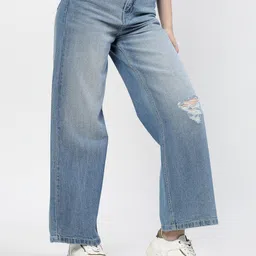 cosmic Women Flared High Rise Light Blue Jeans image 4