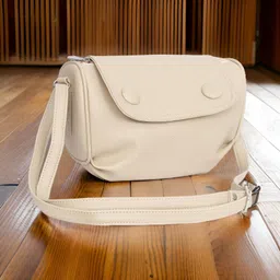 leather land Beige Women Sling Bag - Medium Gorgeous sling in Half white-picture-23