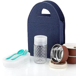 glamexy NEW LUNCHBOX SET WITH 3 CONTAINER 1 BOTTLE SPOON SET AND CASSEROLE 5 Containers Lunch Box image 1
