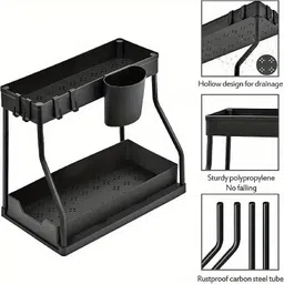 waktoro Containers Kitchen Rack Under Sink Organizer 2 Tier Under Sink Storage Organizer with Sliding Drawer Plastic image 4