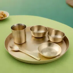 design hut Pack of 6 Bronze 6 pcs Kansa Thali Set Dinner Set image 1