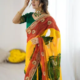 tasrika Printed, Embellished, Embroidered Bandhani Georgette Saree image 5