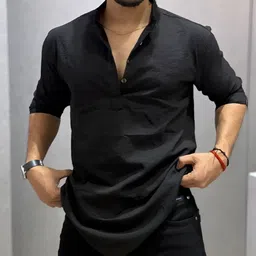 shoolin Men Self Design Cotton Blend Straight Kurta image 2