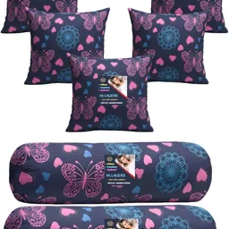 villagers Microfibre Bolster Pack of 7 Geometric 5 Cushion & 2 Bolster Set - Butterfly Print-picture-33