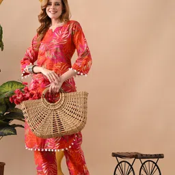 kjfab Women Pure Cotton Kurti Pant Set image 5