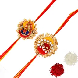 pride store Designer Rakhi for Brother-5560-GOTA-PATTI-2P RAK-2N Mauli Thread Rakhi, Chawal Roli Pack, Greeting Card Set image 2