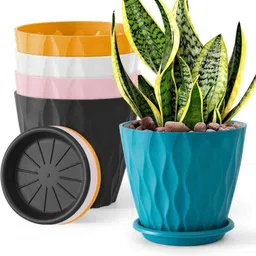 stylex store Plastic Round Flower Pots for Home Planters, Terrace, Garden Indoor & Outdoor Plant Container Set image 2