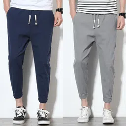 btmz Pack of 2 Men Solid Blue, Grey Track Pants-picture-12