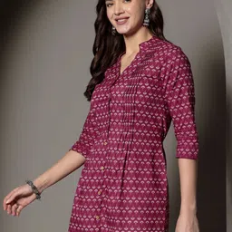 varun handicraft Formal Regular Sleeves Printed Women Maroon Top image 3